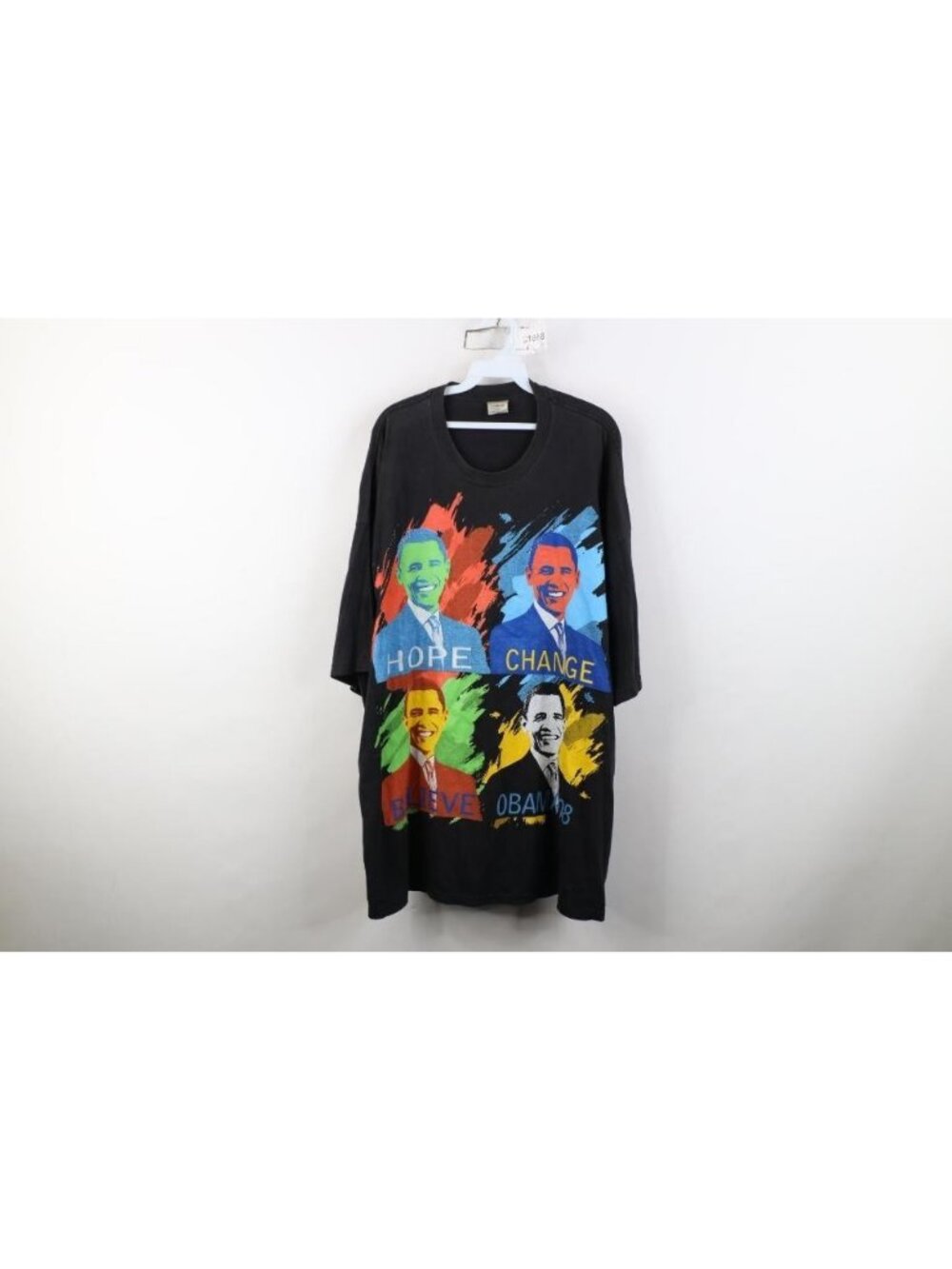 Vintage Y2K Mens 3XL Faded Andy Warhol Art 2008 Barack Obama T-Shirt Black